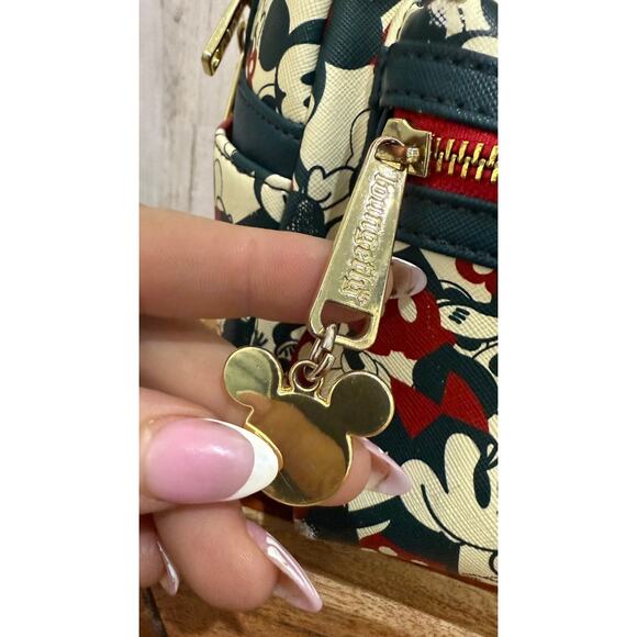 Loungefly Disney Mickey Minnie Mouse Mini Backpack Handbag Green Red - Picture 4 of 8